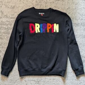 Black Pike Black Pullover Sweater Mens Medium DRIPPIN Embroidery